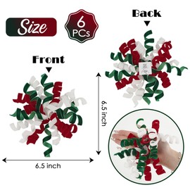 AIMUDI White Green and Red Velvet Curly Bows for Gift Wrapping 6.5'' Christmas Curly Bows Self Adhesive Gift Bows for Christmas Gifts, Treat Bags, Wine Bottles Party Holiday Decorations - 6 Counts