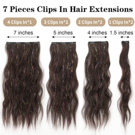 DeeThens Clip in tinsel Hair Extensions, Brown mix colorful tinsel hair Extension, 7PCS Clips in Hair Extensions，Clip in Hairpieces for Women Hair Extension 20 Inches for Girls Women Daily Party Use