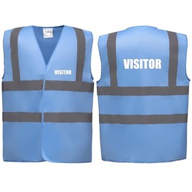 Brook Hi Vis Premium Safety Vest - VISITOR Printed Front & Back, Event Management High Viz Waistcoat, Available in 14 Colours, Festivals (UK, Alpha, M, Regular, Regular, Sky Blue)