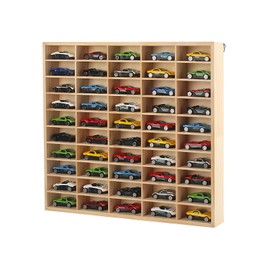Generic Model Car Display Case Wall Mount 1/64 Box Solid Wood DisplayStore Up to 50 Mini Cars or Figurine (Wooden Color)
