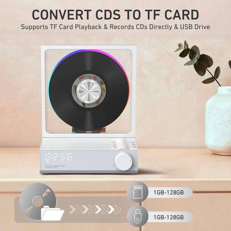 HOTT C229 Desktop Portable CD Player with Bluetooth 5.3,Built-in Speaker