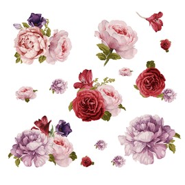 WOHAHA Peony Flower Wall Sticker, Stylish, Large Flowers, Floral Decorative Paper, Wall Sticker, Removable Wall Flower Wall Decoration, Wall Decoration, Waterproof, For Living Room, Rental House,