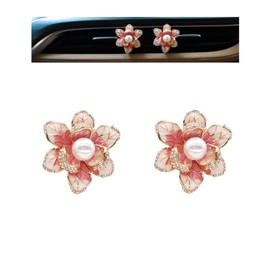 ORIESSE Pink Flowers Air Vent Clips Begonia Flowers Car Air Freshener Vent Clips 2pcs Gorgeous Pink Enamel Flowers,Bling Luxury Car Accessories,Women Car Decorations Car Charm
