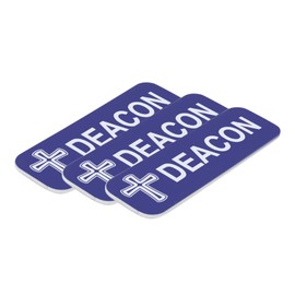 Deacon, Cross Design 1 x 3" Name Tag/Badge, Blue (3 Pack)