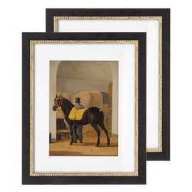 Sapowerntus 8x10 Picture Frames 5x7 with Mat, Black Gold Vintage Photo Frame Set of 2, Beaded Trim Antique Classic Wall Hanging Tabletop Display Decor, Graduation Family Wedding Gift