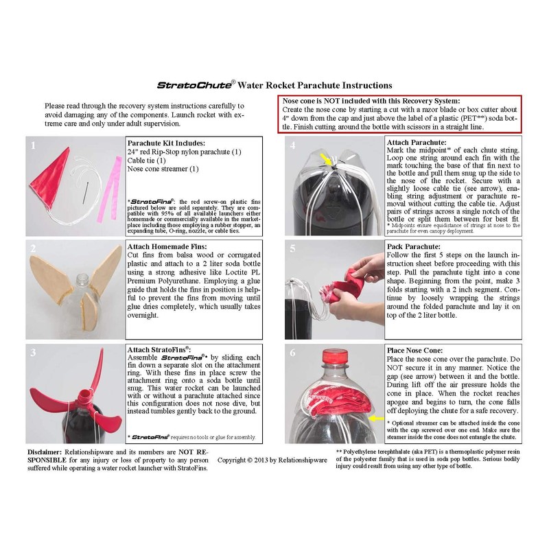 Relationshipware StratoChute 24" Red Rip-Stop Nylon Parachute for Water or