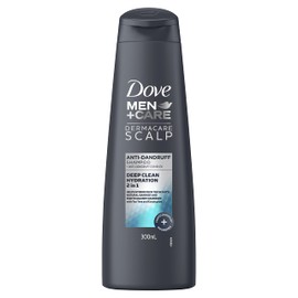 Dove Men+Care Anti-Dandruff Shampoo Dermacare Deep Clean Hydration 2in1 Strengthens scalp and fights dandruff 300mL, Black, Pack of 1, 300.0 grams