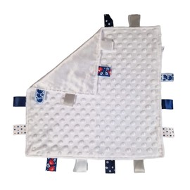 Royal Icon Baby Comforters tag blanket – Ultra Soft and Unique Design Taggies for Babies – Hypoallergenic Baby Taggy Blanket for Newborn Toddlers Boys and Girls 35x35 Cm (White - Ri15)