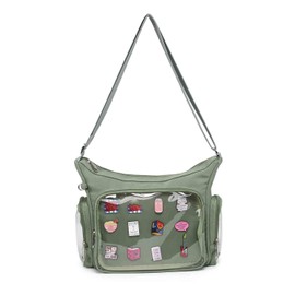 Canvas Ita Bag Crossbody Shoulder Bag Kawaii Purses and Handbags with Anime Pins Display