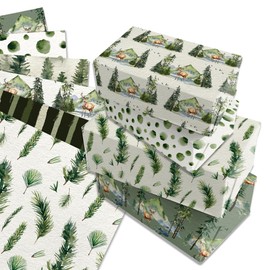 Adirasenotek Forest Wrapping Paper 12 Sheets,6 Types Forest Green Christmas Wrapping Paper Woodland Gift Decoration Paper Party Gift Decorative Paper and Holiday DIY Crafts Gift Wrapping(20x27 Inch)
