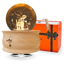 Wholede Crystal Ball Music Box, Wooden Music Box with 360° Rotating, Warm Projection Function, Soothing Music, LED Moon Lamp, Gift for Women, Birthday Gift