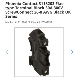 Phoenix 3118203 Flat-type Terminal Block 30A 300V ScrewConnect 26-8 AWG Uk Serie