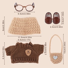 Tinoaly Knitted Doll Clothes Set, Compatible with 5.91-6.7in Plush Dolls Outfit Accessories Includes 17cm Sweater Hat Shoes Bag & Glasses (No Doll)