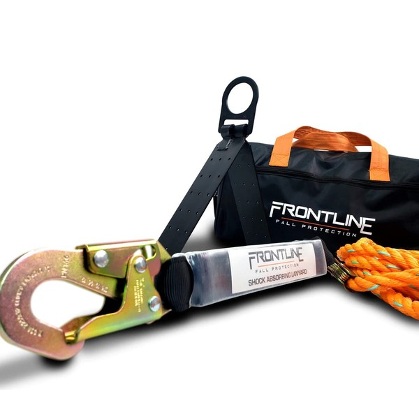 Frontline RK5PTB50 Combat™ Complete Roofers Kit with 50' Lifeline | Combat Economy Series Full Body Harness (Size: Universal) | Hinged Reusable Roof Anchor | OSHA & ANSI Compliant
