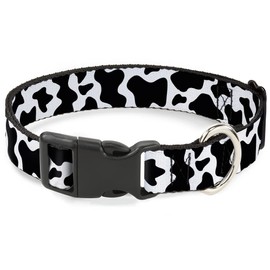 Buckle-Down Pet Collar, Dog Collar Plastic Buckle, Cow Pattern Print White Black, 11 to 16.5 Inches 1.0 Inch Wide