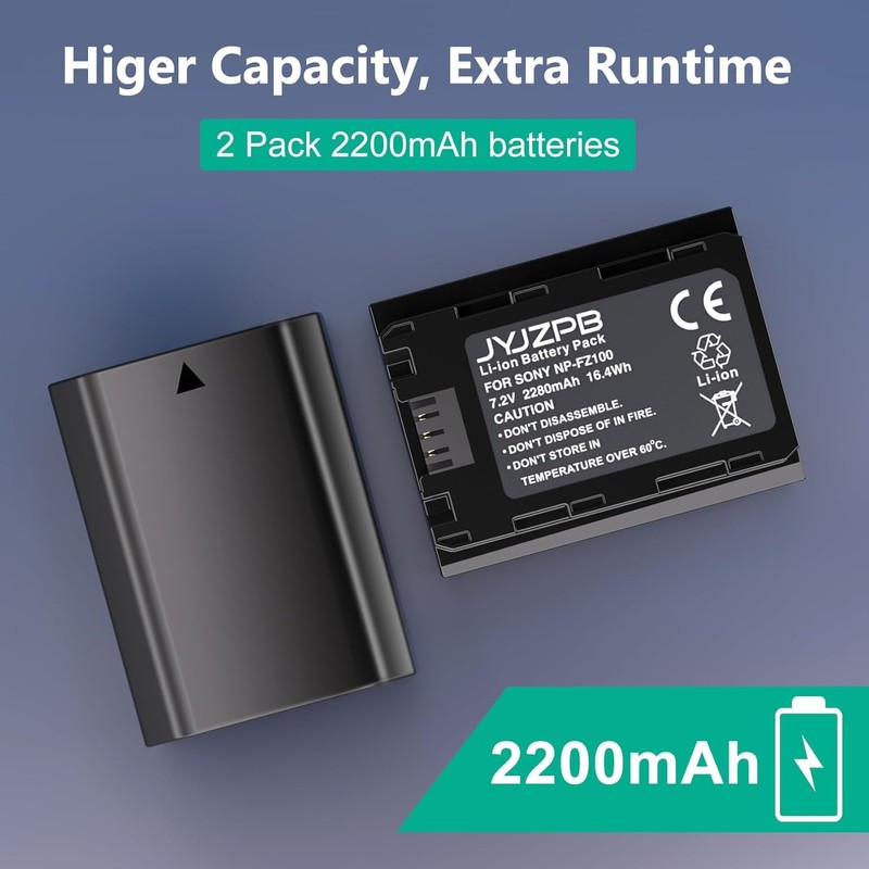 2 Pack NP-FZ100 Batteries with DB Dual Battery Charger for