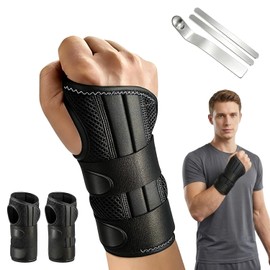 2pcs Muñequera de Aliviar,Muñequeras Ajustable con 3 Soporte,Muñequera Ortopedica para Férula de Mano,El Túnel Carpiano de Transpirable,Muñequeras Aliviar El Dolor De Muñeca para Hombre y Mujer (Negro, 2pcs,Derecha-S/M,13-20cm)