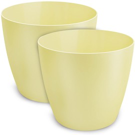 TULMERO Matte Flower Pot, Plastic Planter, Decorative Pot for Large and Small Plants, Set of 2 Flower Pot, Herb Pot, Yellow, Diameter 16 cm