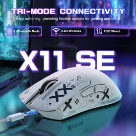 Attack Shark X11SE Ultra-Light Wireless Gaming Mouse, Tri-Mode-2.4G/USB-C Wired/BT, PixArt PAW3311 Gaming Sensor, 22KDPI, 5 Programmable Buttons for Laptop, PC, Mac Gamer (White&Sticker)