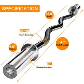 Olympic EZ Curl Barbell Bar, 4ft Curl Bar for 2 Inch Weight Plates, EP&Chrome Curling Bar for Weight Lifting, Biceps, Triceps, Back Muscle Group exercise, Gym and Home Use (300lb Weight Capacity)