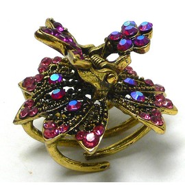 Small Round Metal Jaw Clips Claw Clips Antique Gold Trim LPW86440-3fuchsia