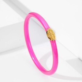 Pingyongchang Candy Color Glitter Resin Bangle Friendship Bracelets Lightweight Soft Silicone Plastic Stack Wristband for Women Men 70s 80s Holiday Beach Jewelry Birthday Party Gifts-Rose Pink