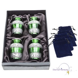 Eternal Harmony Keepsake Urns for Human Ashes | 4 Mini Urn for Cremation, Carefully Handcrafted with Elegant Finishes to Honor Your Loved One | Each Small Urn Comes in a Beautiful Velvet Bag (Green)