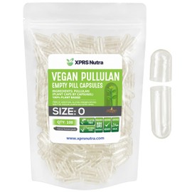 XPRS Nutra Size 0 Pullulan Empty Capsules - 100 Count Clean Label Plantcaps Clear Empty Vegan Capsules - Premium Vegetarian Empty Pill Capsules - DIY Vegetable Capsule Filling - Pill Capsules Empty