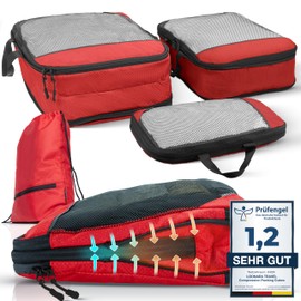 Packing Cubes with Compression for Suitcase and Backpack incl. Pack Bag, red