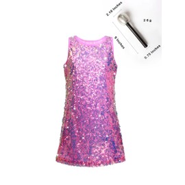 Sinkawa Jackets Girls Sequin Dress Sparkly Sleeveless Costume Prom Concert Party Outfit with Glitter Microphone Prop-Medium Pink