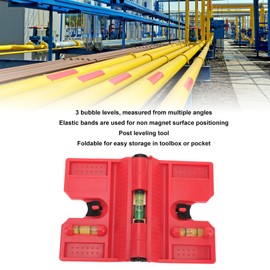 Magnetic Post Spirit Level with 3 Bottles, Adjustable Plastic Post Scales with Strong Magnet, Foldable Design, Elastic Loop for Posts, Pipes, Railings
