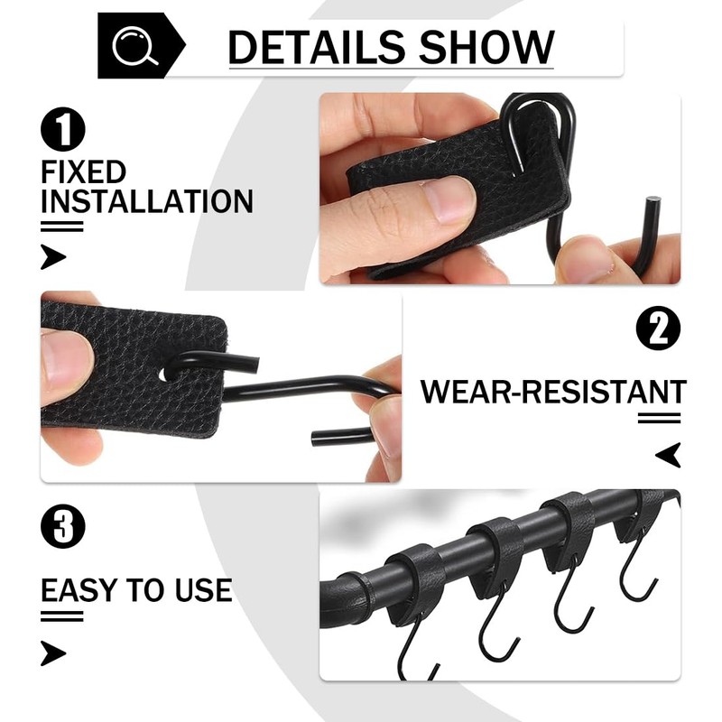 Pack of 6 Leather S Hooks, Camping Hooks, Metal Hooks,
