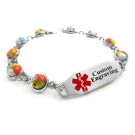 My Identity Doctor - Customized Medical Bracelet for Women with Engraving - 1cm Steel, Glass - Red - Wrist Size 5.75 Inch