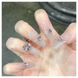 Domiya Nail Tips, 24 Pieces, Nail Tips, Short, Summer, Popular, Japanese Style, Cute, Simple, Stylish, Coming of Age of Entrance Ceremonies, Graduation Ceremonies, Weddings, Parties, Brides, Daily