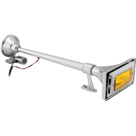 Vixen Horns Train Horn for Boat/Truck/Car. Air Horn Waterproof Chrome Plated Single Trumpet + Light & Cover. Super Loud dB. Marine Grade Finish. Fits 12v Vehicles Like Semi/Pickup/Jeep/SUV VXH1264Y