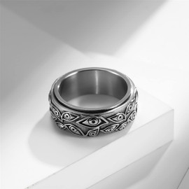 HMOOY Eye of God Ring, Stainless Steel All-Seeing Eye of God Rotating Band Ring Vintage Engraved Evil Eye Spinner Rings Jewellery for Men Women Size 6-10, Non-precious metal, No Gemstone