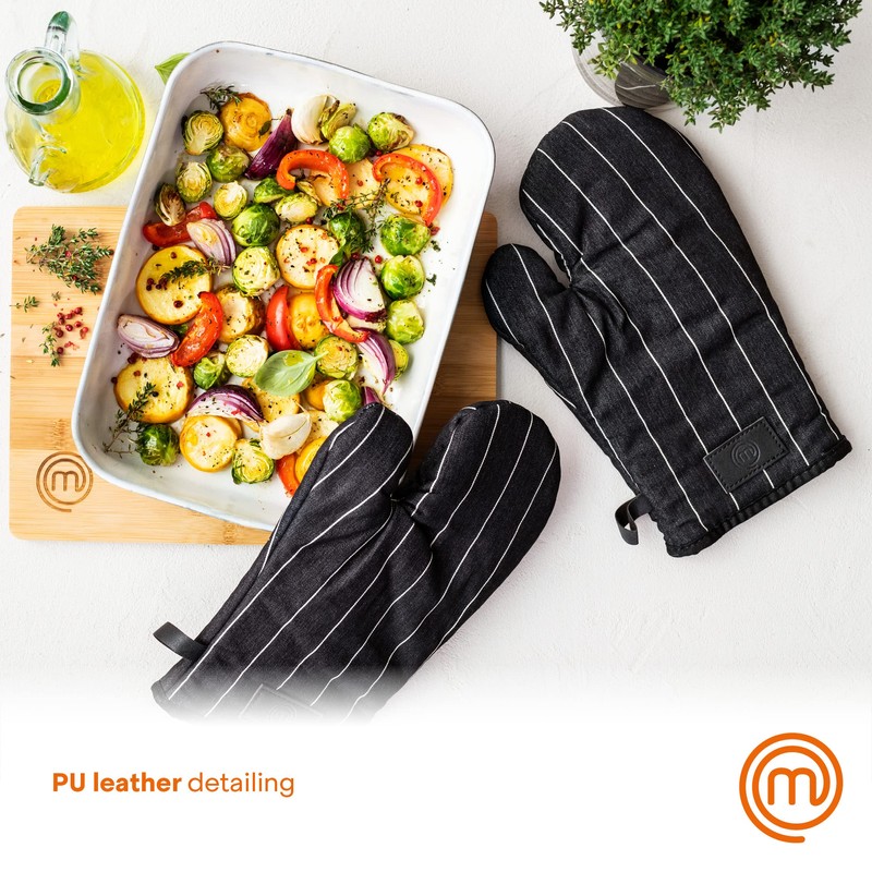 MasterChef Oven Mitts Heat Resistant, Set of 2 Baking Gloves,
