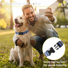 cobee Nylon Dog Collar with Bohemian Patterns, Adjustable Puppy Collars Ethnic Style Collar, Soft Comfortable Pet Collar for Dogs and Cats (Bohemian Blue, S)