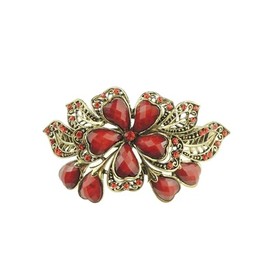 Womens Girls Diamante Crystal Stone Wedding Birthday Party Bridal Wedding Ponytail Fine Hair Accessories Occasion Barrette Hairpin Grip French Spring Clip Vintage Look Gold Tone Metal Floral Rose Red