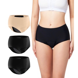 Incontinence Underwear for Women Washable Leakproof Underwear for Women 150ml Super Absorbent Bladder Leak Proof Underwear for Women 3 Pack, (Black/Black/Beige, X-Large