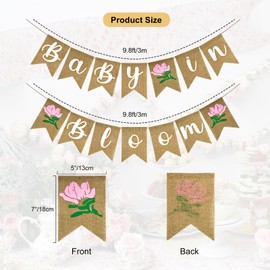 Baby In Bloom No-DIY Shower Decoration Banner - Pink Floral Burlap Sign Decor for Neutral Gender Reveal Party, Baby Announcement for Girl Princess Boy