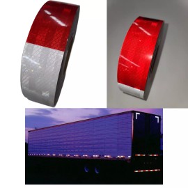 Unbranded Red White Prismatic 2" x 150FT Conspicuity Reflective Truck Trailer Safety Tape