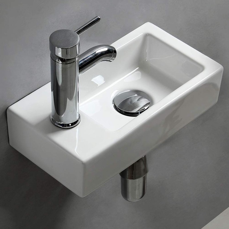 Wall Hung Basin Sink Small Cloakroom Basin Rectangle Ceramic Wash