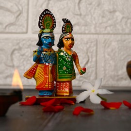 Wooden Colorful Radha-Krishna Statue God Sculpture Handcrafted Religious Murti Idol for Temple Home Office Decoration and Gifting (Radha Kirshna)