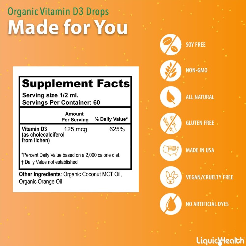 LIQUIDHEALTH Vitamin D3 5000 IU, USDA Organic Vitamin D Liquid