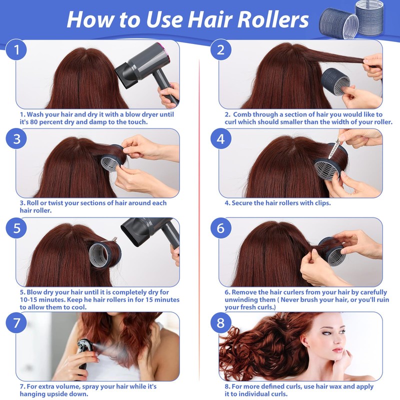 Jumbo Hair Curlers Set - 24 Large Rollers with 12