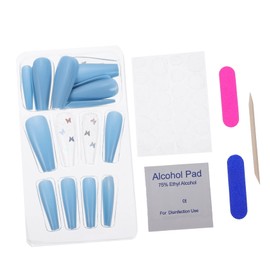 Baluue 24Pcs Powder Butterfly Full Cover Fake Nails for Women Long False Nails for Nail Art for Daily Wear and Special Occasions