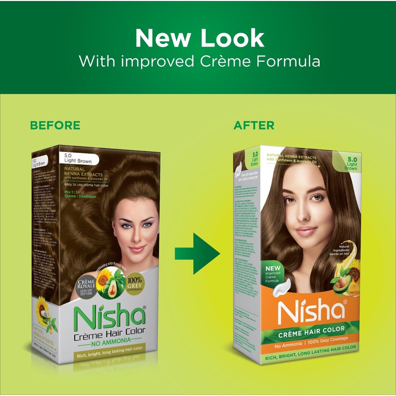 Nisha Creme Hair Color (Pack of 3, Light Brown)