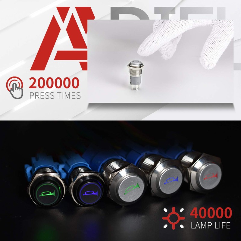 APIELE 19 mm Momentary Horn Button Push Switch 12 V
