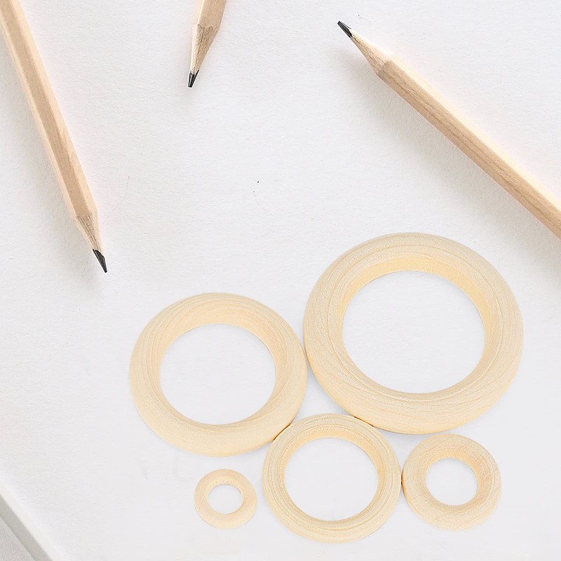 ZEONHAK 200 Pcs 5 Sizes Natural Wooden Rings, Unfinished Wood